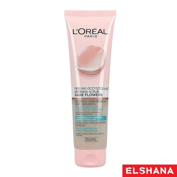 اسکراب صورت لورآل LOREAL حاوی عصاره گل رز و نیلوفر آبی مناسب پوست نرمال تا مختلط حجم 150 میل